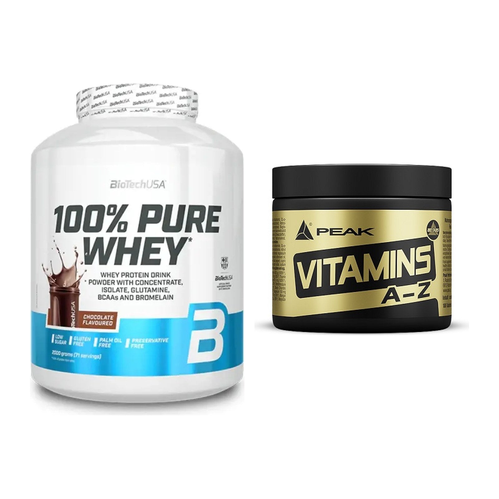 Basis-Set: BioTech 100% Pure Whey + Peak Vitamin A-Z 180 Tabl. – alle enthaltenen Artikel
