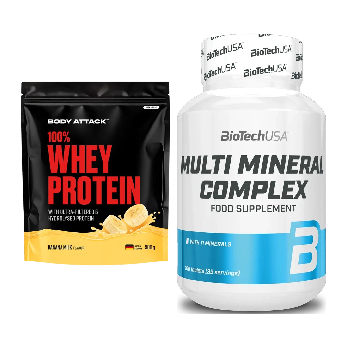 Basis-Set: Body Attack 100% Whey + BioTech Multi Mineral – alle enthaltenen Artikel