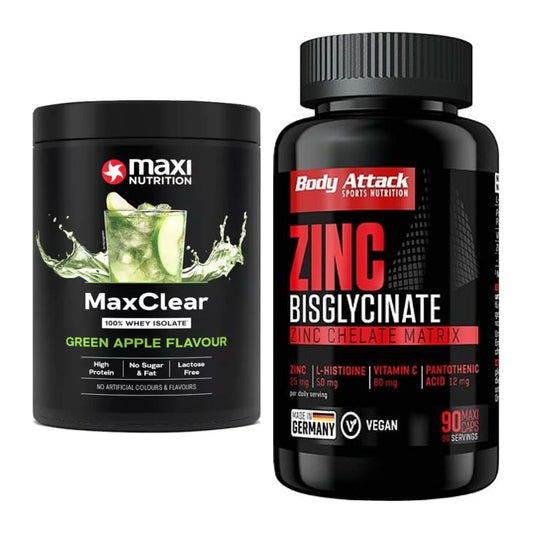 Basis-Set: MaxiNutrition MaxClear 100% + Body Attack Zink – alle enthaltenen Artikel