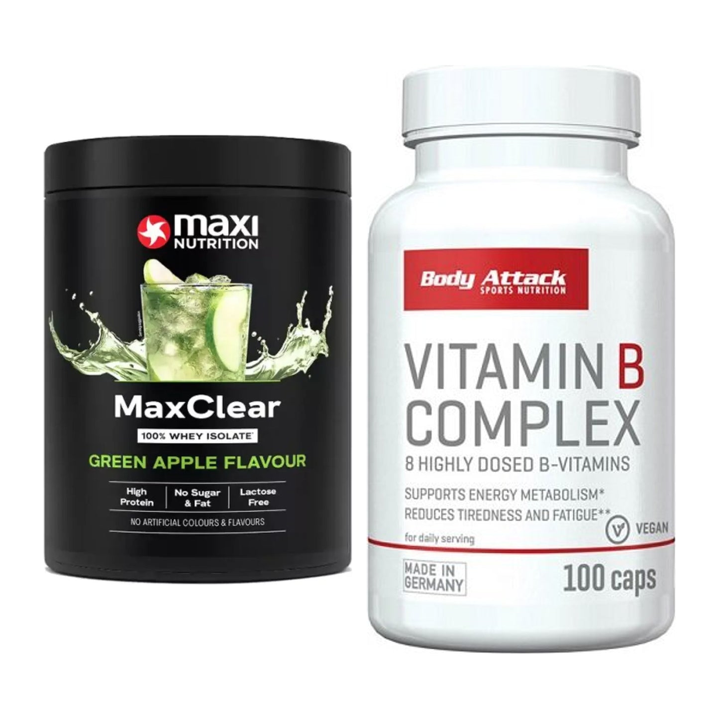 Basis-Set: MaxiNutrition MaxClear 100% + Body Attack Vitamin – alle enthaltenen Artikel