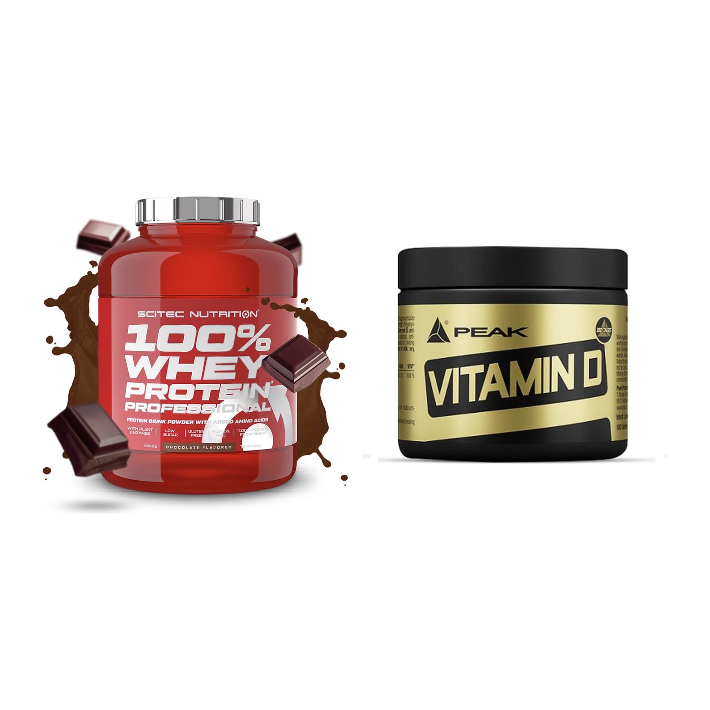 Basis-Set: Scitec 100% Whey Professional + Peak Vitamin D 180 Tabl. – alle enthaltenen Artikel