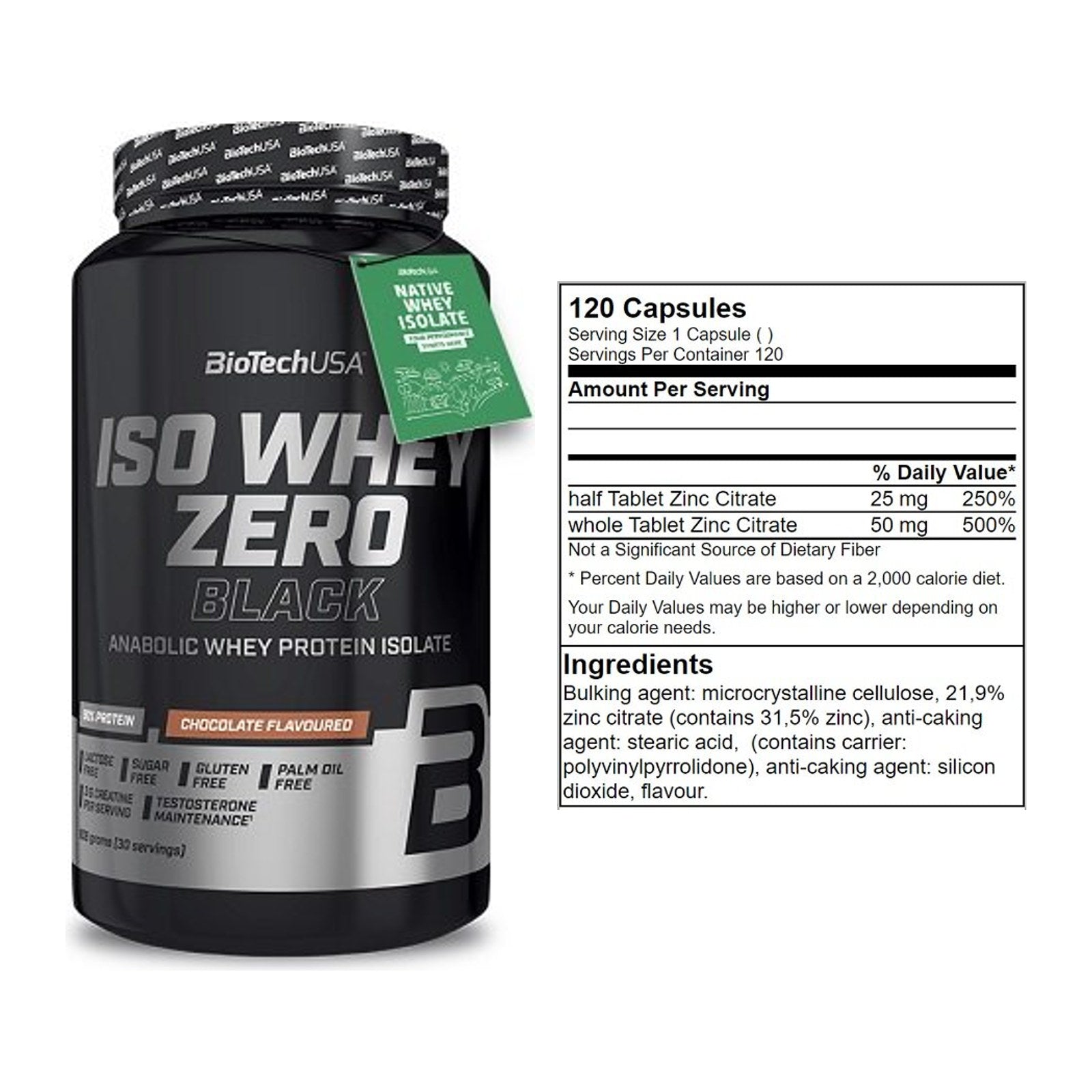Basis-Set: BioTech Iso Whey Zero Black + GN Zinc Citrate 120 Tabl. – alle enthaltenen Artikel