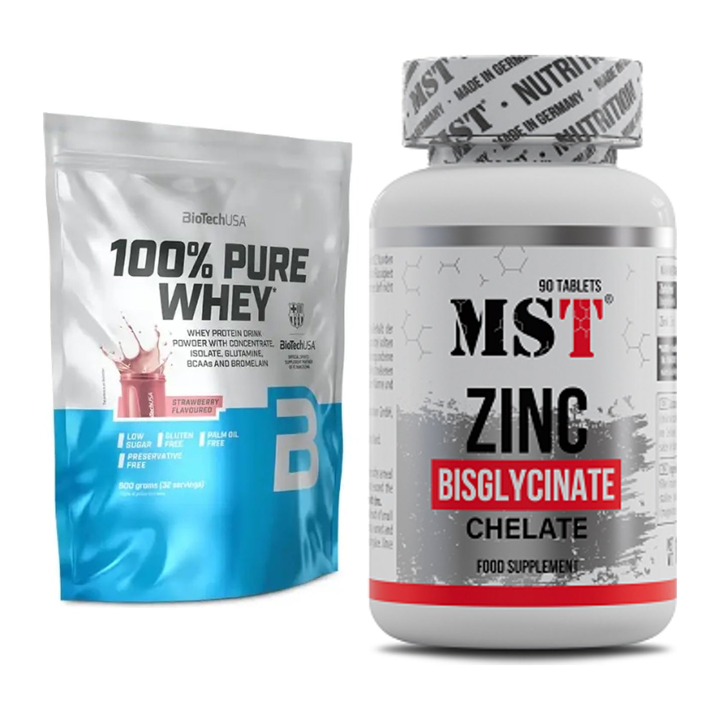 Basis-Set: BioTech 100% Pure Whey + MST Zinc Chelate Bisglycinate – alle enthaltenen Artikel