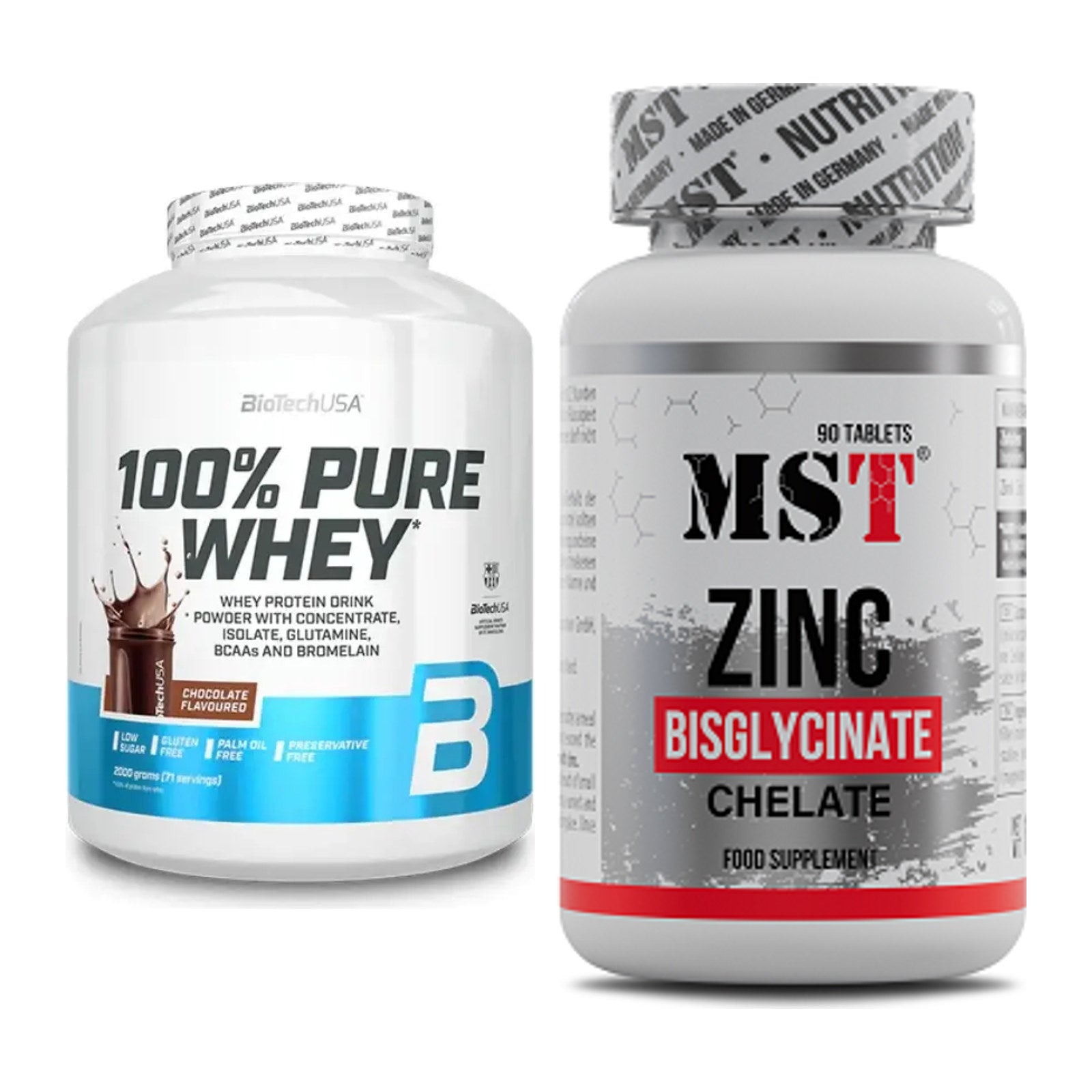 Basis-Set: BioTech 100% Pure Whey + MST Zinc Chelate Bisglycinate – alle enthaltenen Artikel