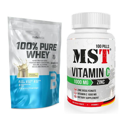 Basis-Set: BioTech 100% Pure Whey + MST Vitamin C 1000 + Zinc 100 – alle enthaltenen Artikel