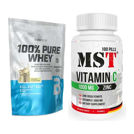 Basis-Set: BioTech 100% Pure Whey + MST Vitamin C 1000 + Zinc 100 – alle enthaltenen Artikel