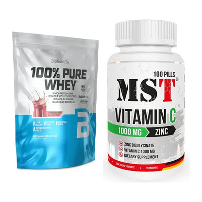 Basis-Set: BioTech 100% Pure Whey + MST Vitamin C 1000 + Zinc 100 – alle enthaltenen Artikel