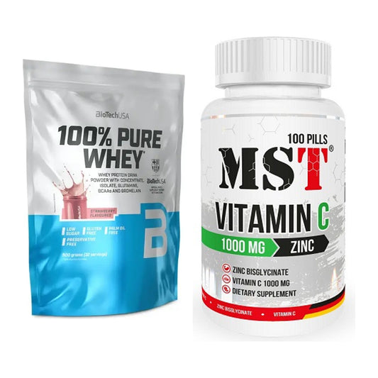 Basis-Set: BioTech 100% Pure Whey + MST Vitamin C 1000 + Zinc 100 – alle enthaltenen Artikel