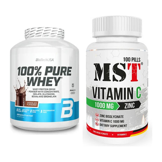 Basis-Set: BioTech 100% Pure Whey + MST Vitamin C 1000 + Zinc 100 – alle enthaltenen Artikel