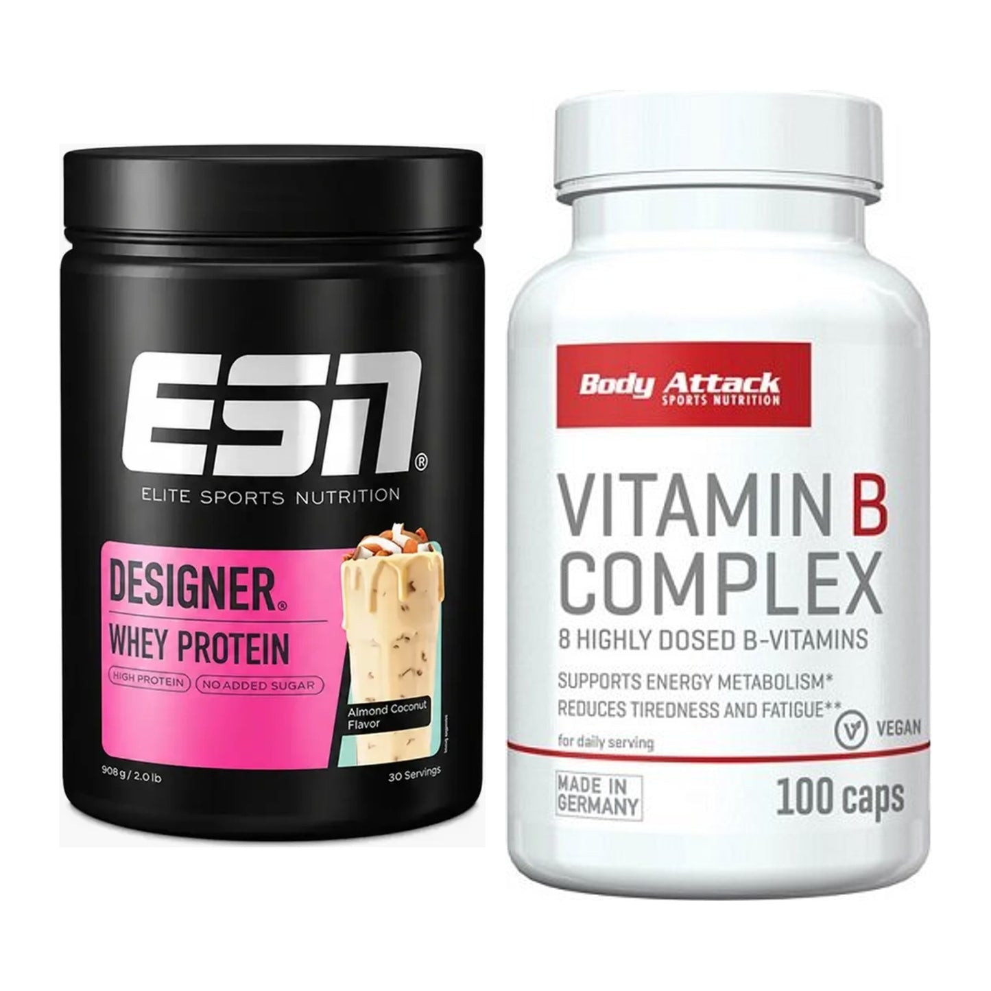 Basis-Set: ESN Designer Whey + Body Attack Vitamin B-Complex – alle enthaltenen Artikel
