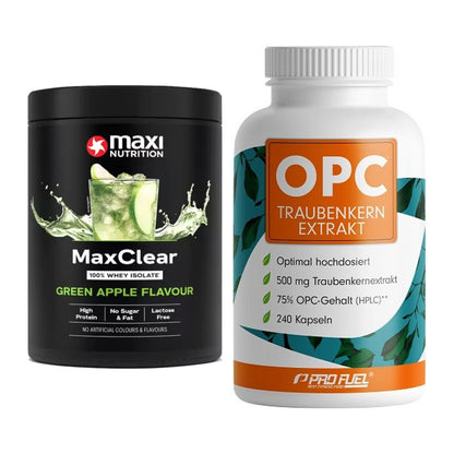 Basis-Set: MaxiNutrition MaxClear 100% + ProFuel OPC Traubenkernextra – alle enthaltenen Artikel