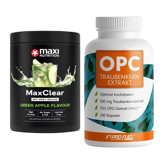Basis-Set: MaxiNutrition MaxClear 100% + ProFuel OPC Traubenkernextra – alle enthaltenen Artikel
