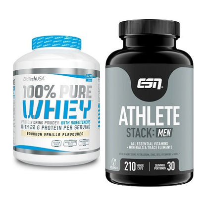 Basis-Set: BioTech 100% Pure Whey + ESN Athlete Stack:MEN – alle enthaltenen Artikel