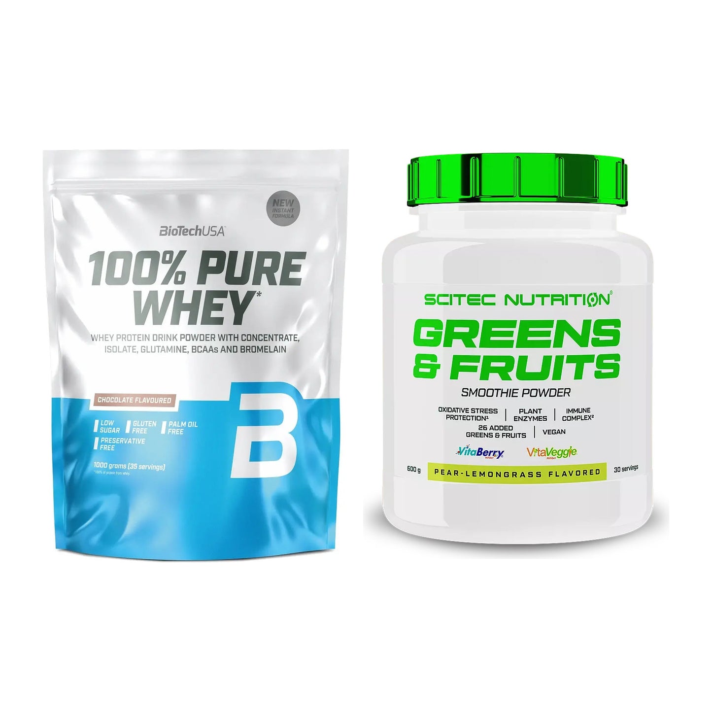 Basis-Set: BioTech 100% Pure Whey + Scitec Greens & Fruits – alle enthaltenen Artikel