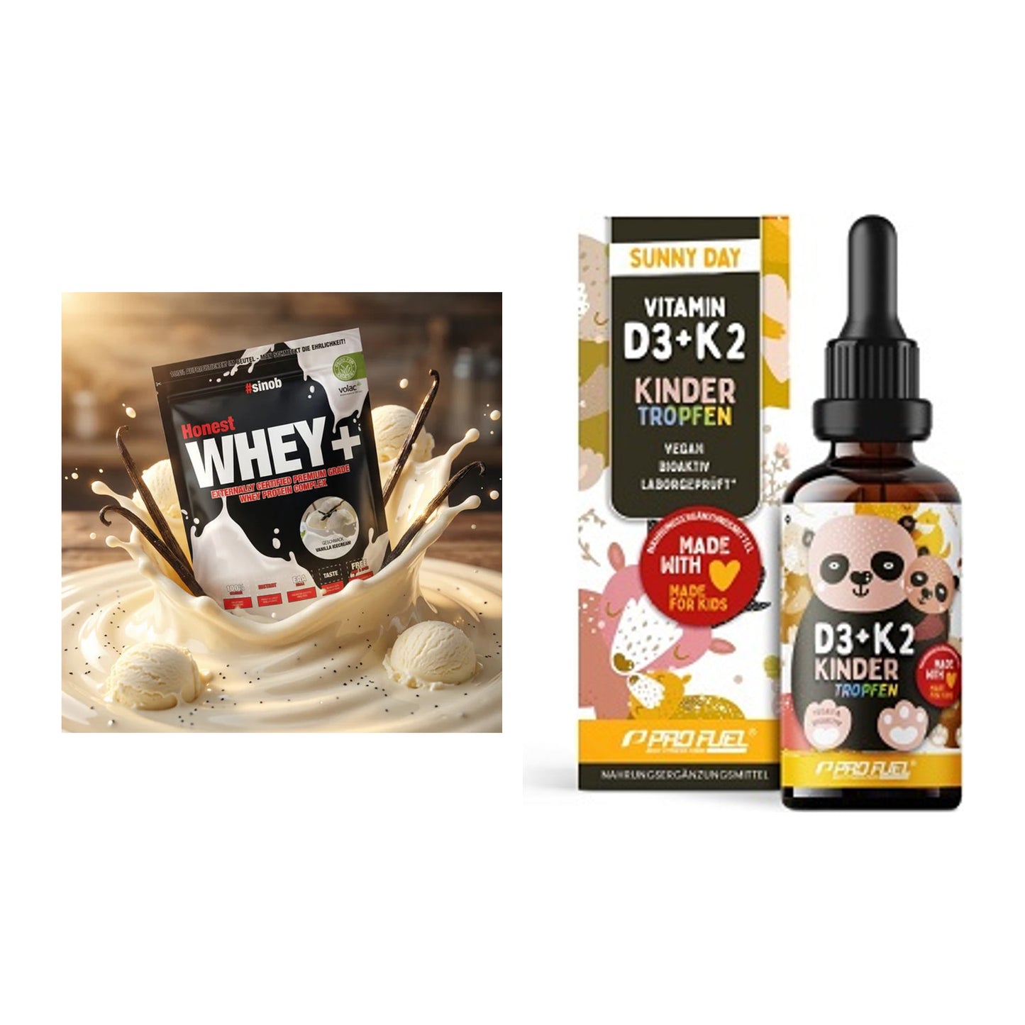 Basis-Set: Sinob Honest Whey+ + ProFuel VITAMIN D3 + K2 Kinder – alle enthaltenen Artikel