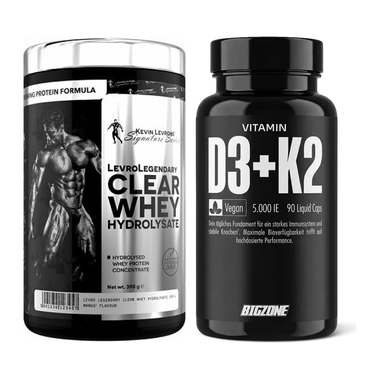 Basis-Set: Kevin Levrone Clear Whey + Big Zone Vitamin D3 + K2 – alle enthaltenen Artikel