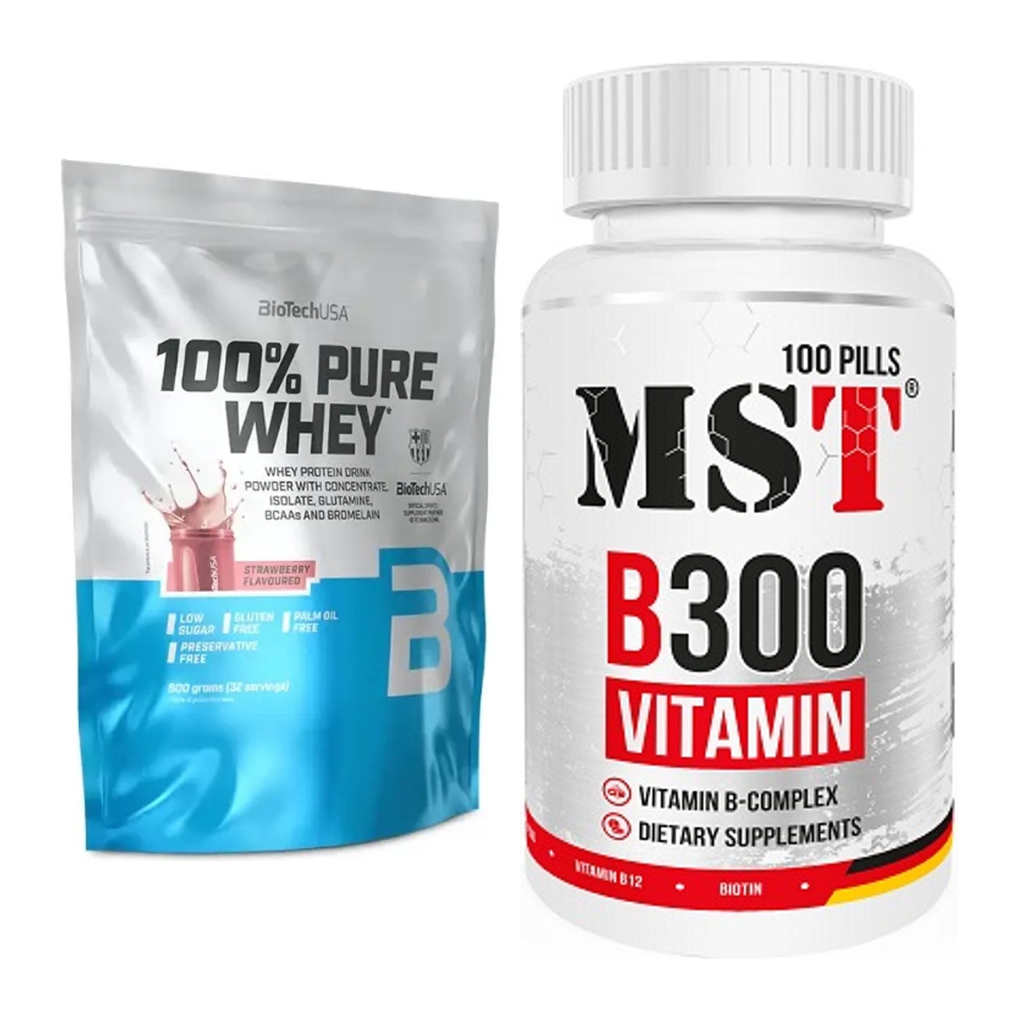 Basis-Set: BioTech 100% Pure Whey + MST B300 B-Complex 100 Pills – alle enthaltenen Artikel