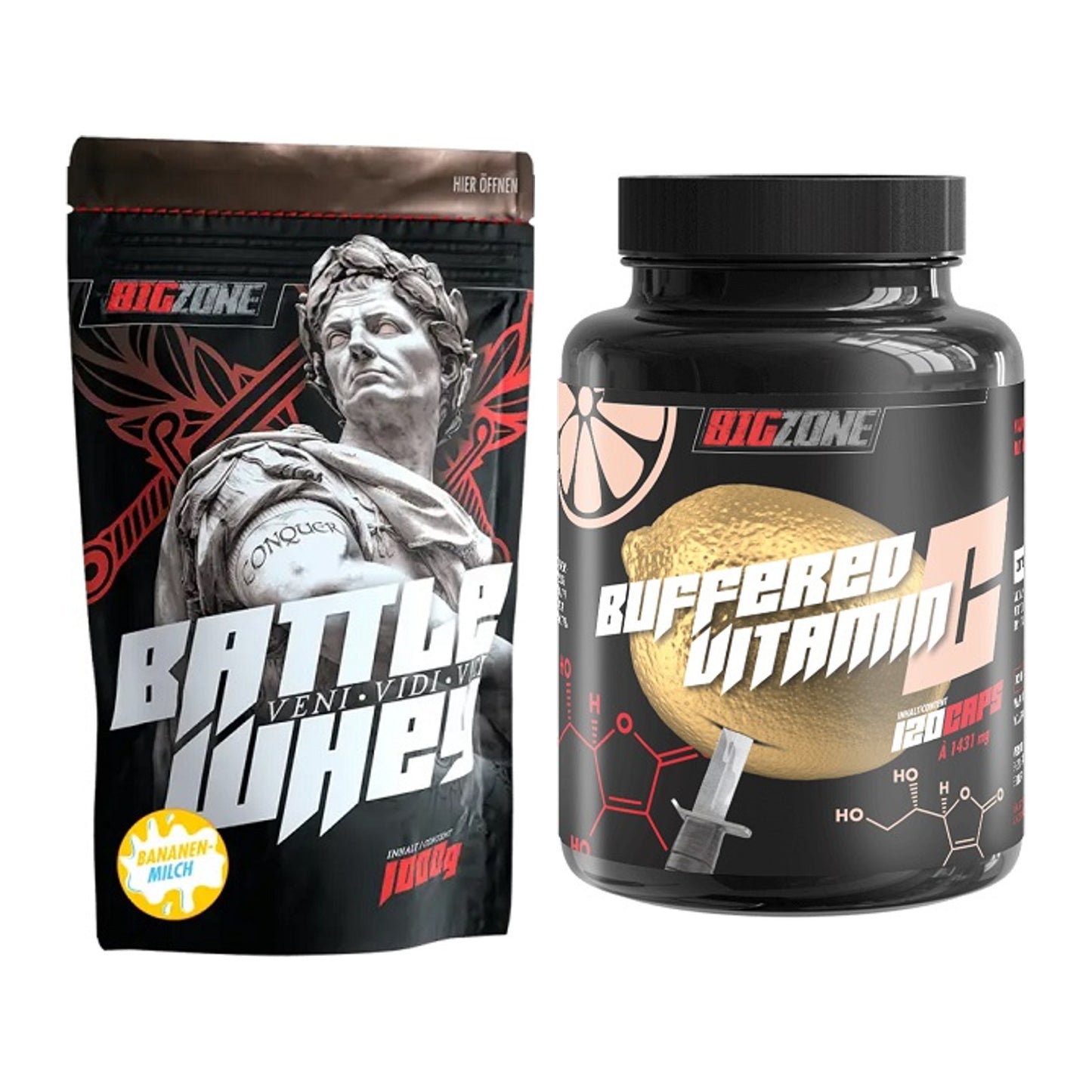Basis-Set: Big Zone Battle Whey + Big Zone Buffered Vitamin C – alle enthaltenen Artikel