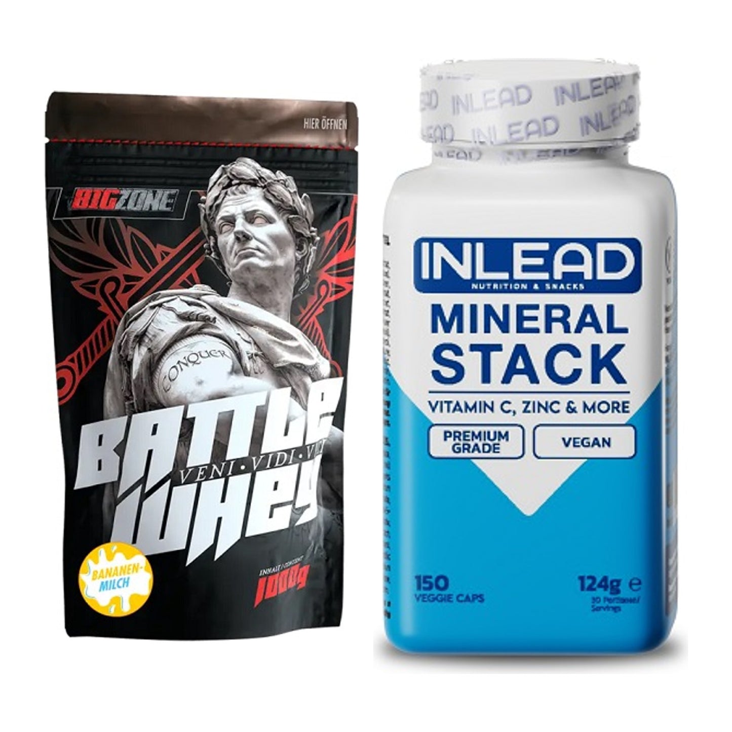 Basis-Set: Big Zone Battle Whey + INLEAD Mineral Stack – alle enthaltenen Artikel