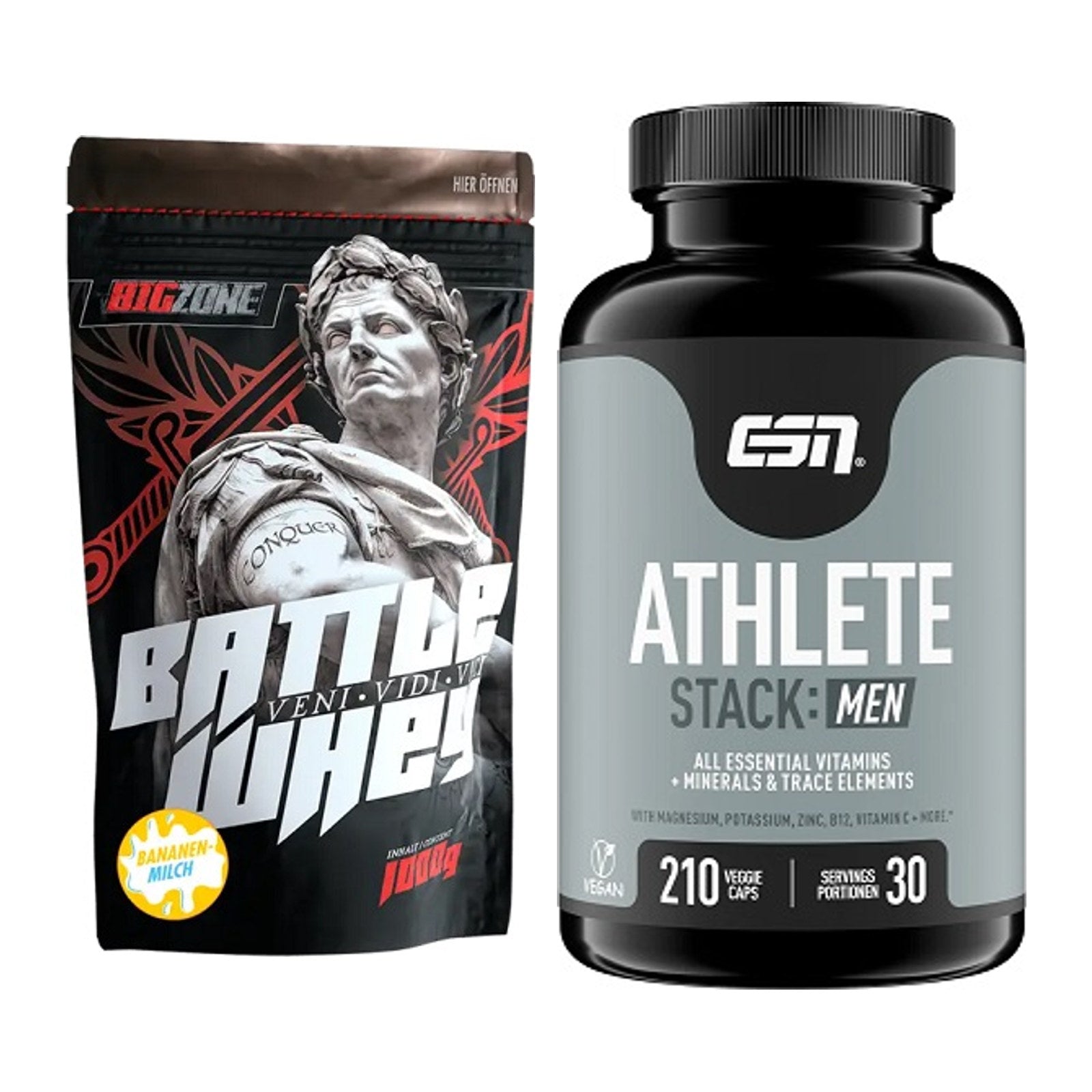 Basis-Set: Big Zone Battle Whey + ESN Athlete Stack:MEN – alle enthaltenen Artikel