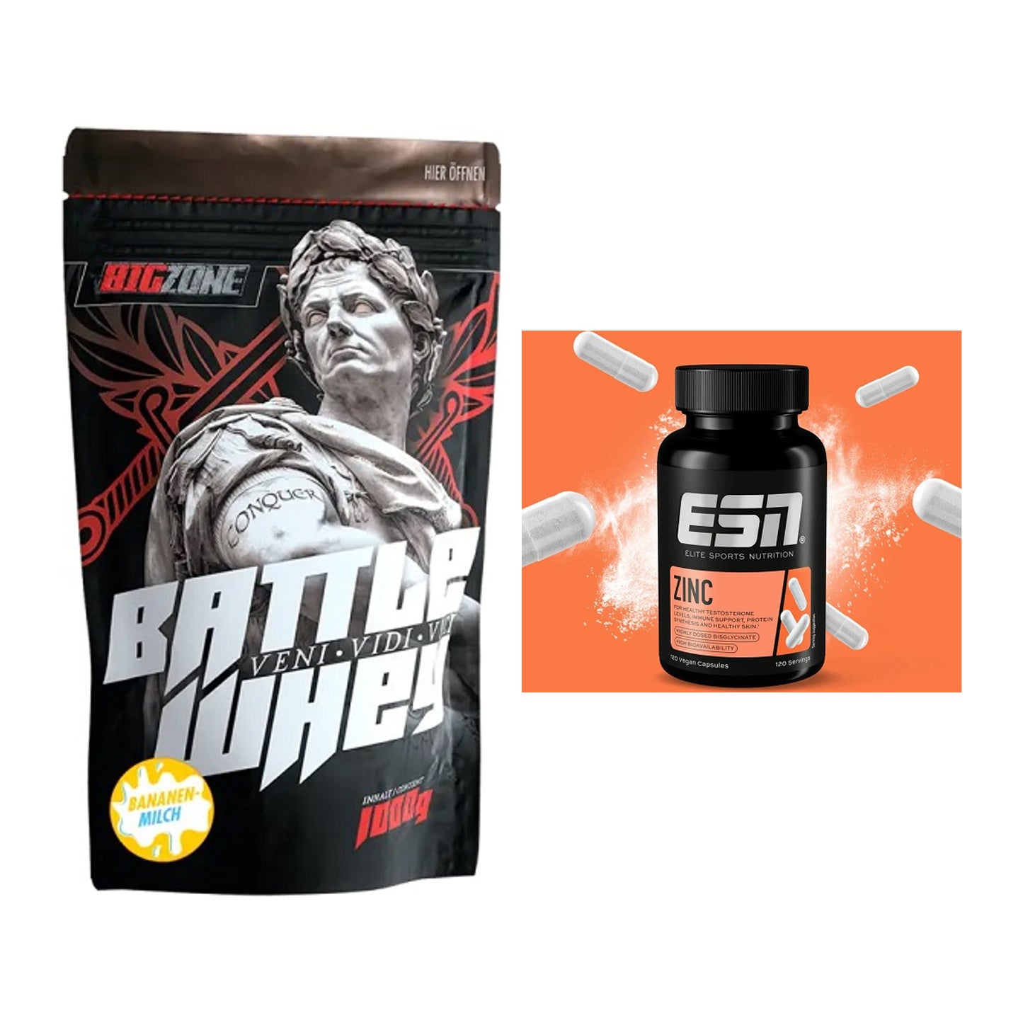 Basis-Set: Big Zone Battle Whey + ESN Zinc – alle enthaltenen Artikel