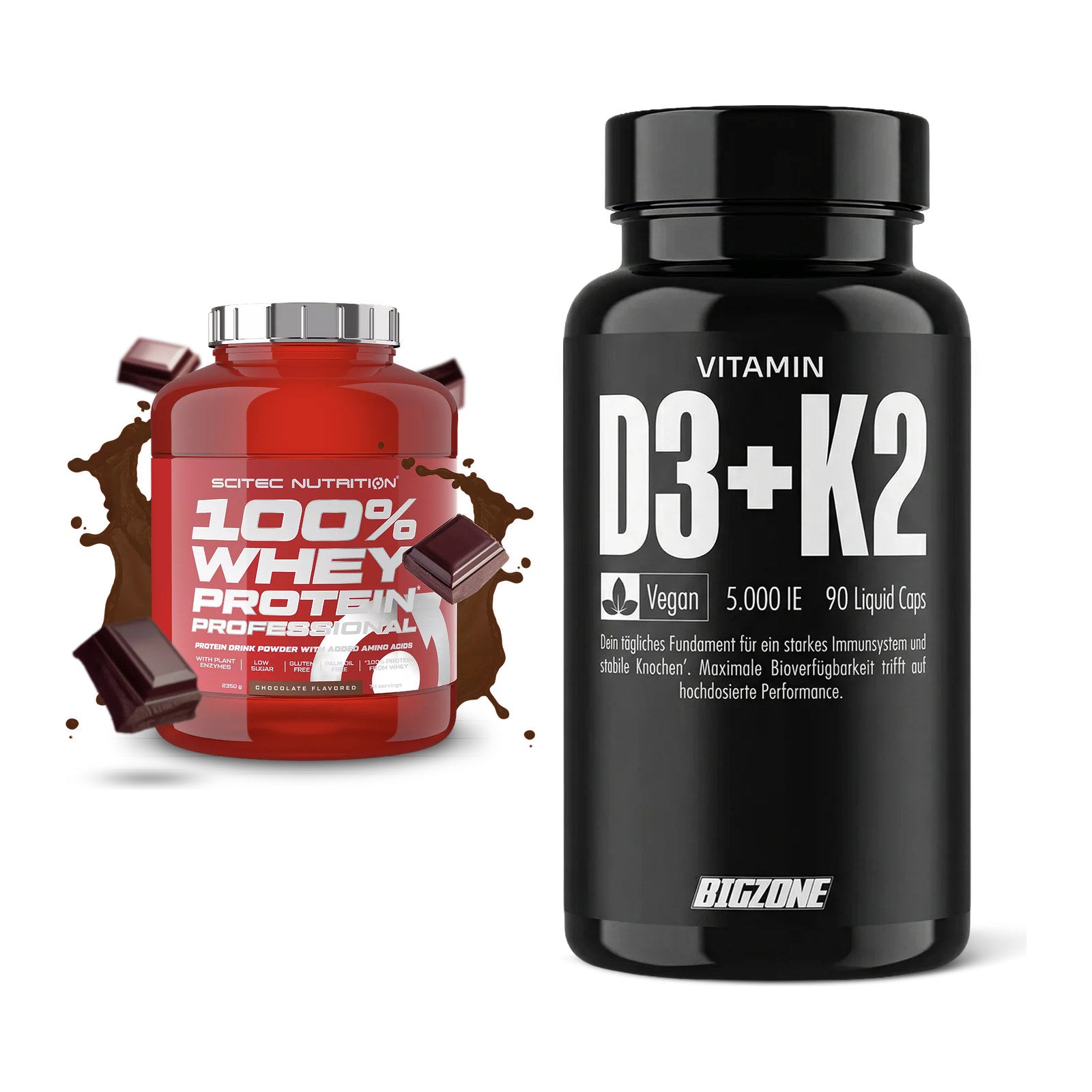 Basis-Set: Scitec 100% Whey Professional + Big Zone Vitamin D3 + K2 – alle enthaltenen Artikel