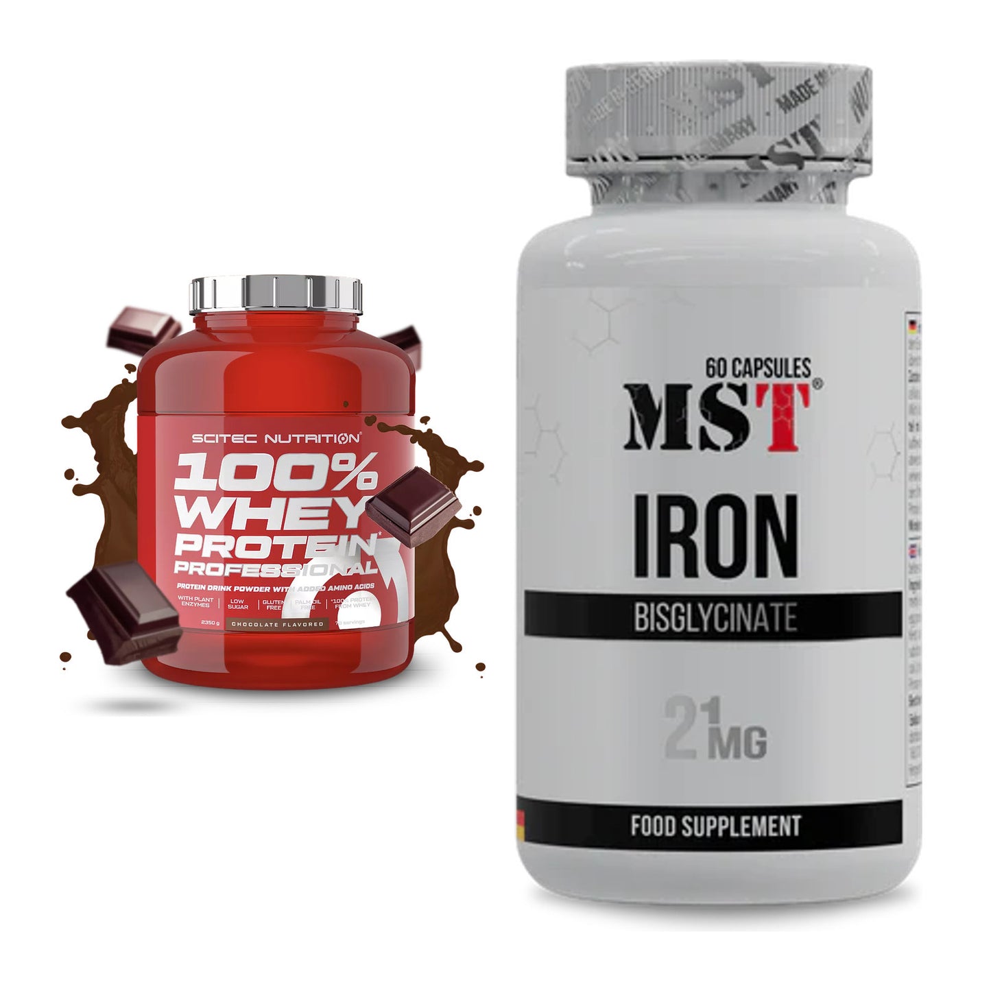 Basis-Set: Scitec 100% Whey Professional + MST Iron Bisglycinate – alle enthaltenen Artikel