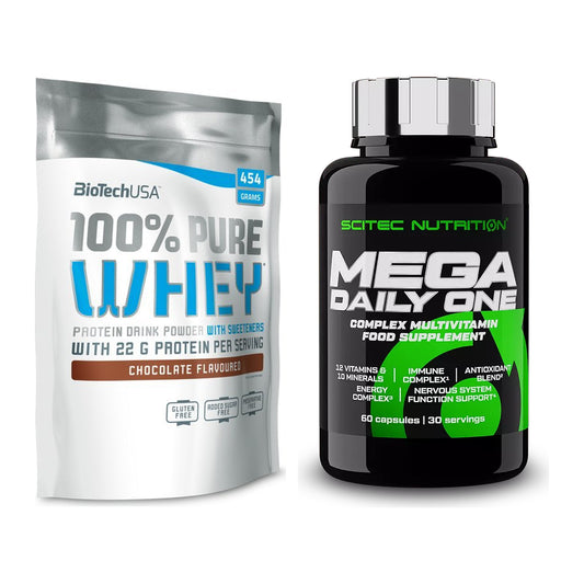 Basis-Set: BioTech 100% Pure Whey + Scitec Mega Daily One Plus – alle enthaltenen Artikel