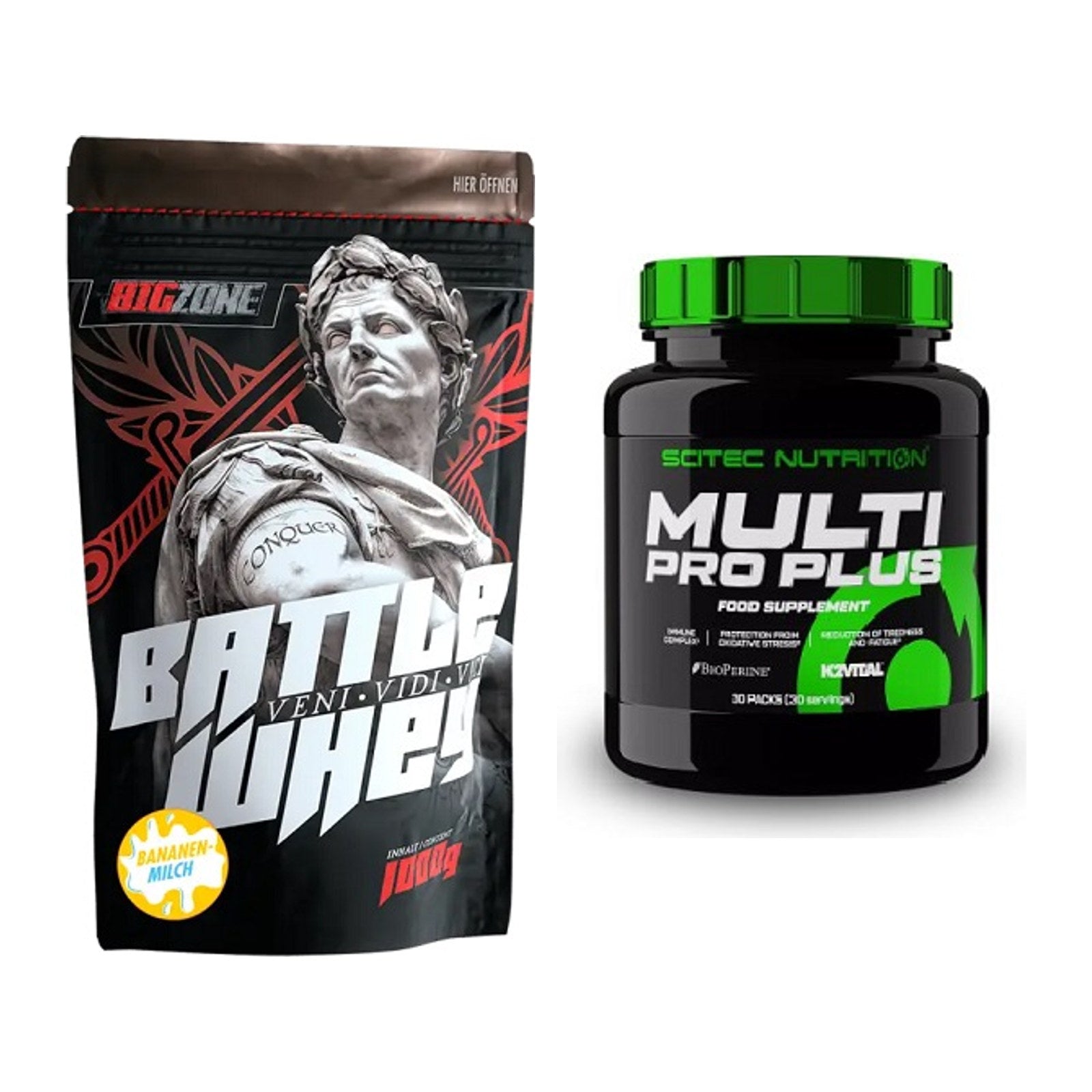Basis-Set: Big Zone Battle Whey + Scitec Multi Pro Plus 30 Packs – alle enthaltenen Artikel