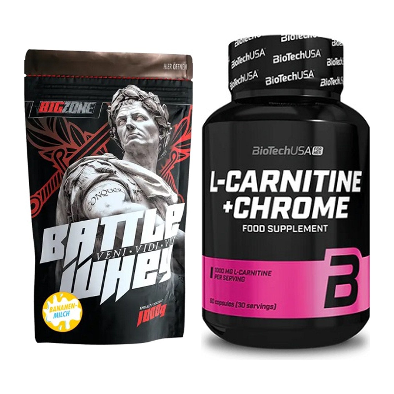 Basis-Set: Big Zone Battle Whey + BioTech L-Carnitine + Chrome – alle enthaltenen Artikel