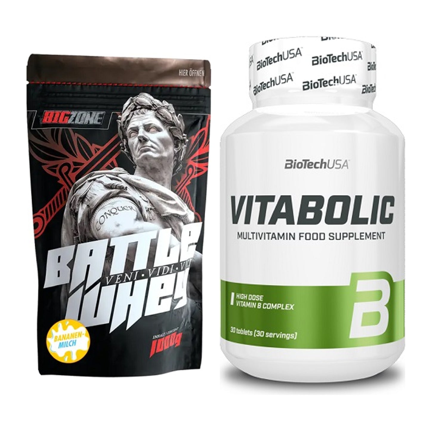 Basis-Set: Big Zone Battle Whey + BioTech Vitabolic 30 Tabl. – alle enthaltenen Artikel