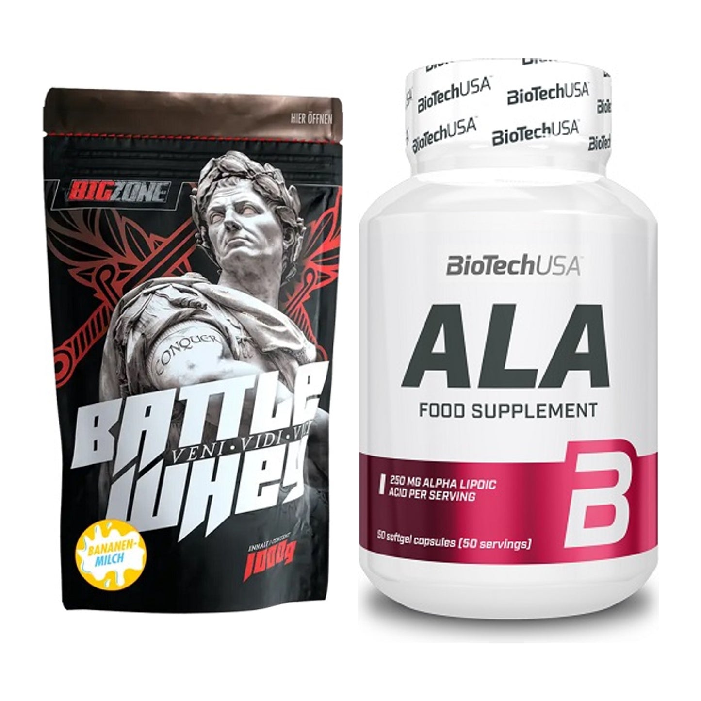 Basis-Set: Big Zone Battle Whey + BioTech ALA alpha lipoic acid – alle enthaltenen Artikel