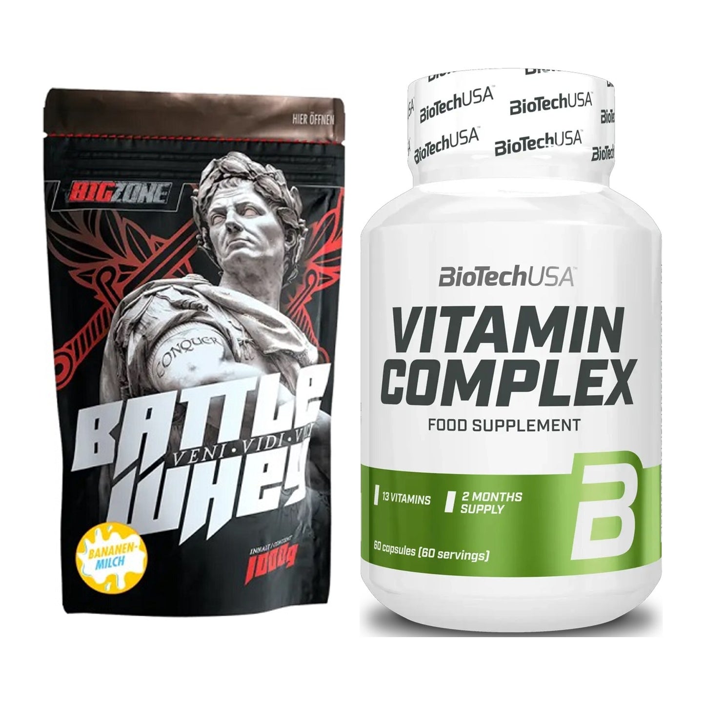 Basis-Set: Big Zone Battle Whey + BioTech Vitamin Complex – alle enthaltenen Artikel