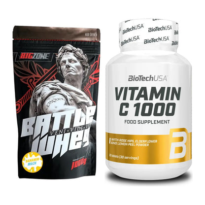 Basis-Set: Big Zone Battle Whey + BioTech Vitamin C 1000 30 Tabl. – alle enthaltenen Artikel