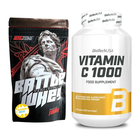 Basis-Set: Big Zone Battle Whey + BioTech Vitamin C 1000 250 Tabl. – alle enthaltenen Artikel