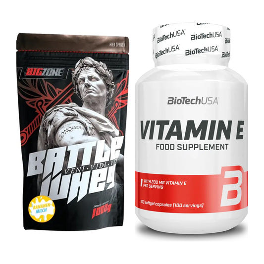 Basis-Set: Big Zone Battle Whey + BioTech Vitamin E 100 Softgelcaps – alle enthaltenen Artikel
