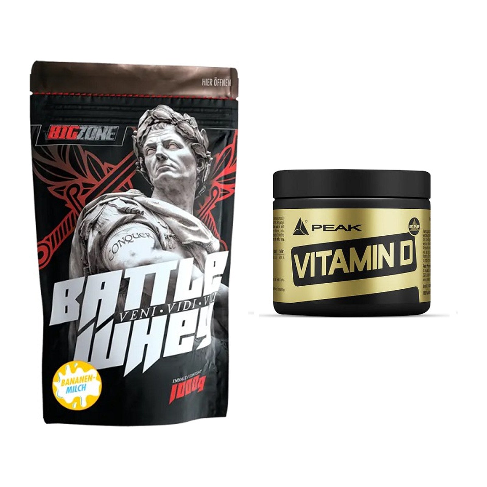 Basis-Set: Big Zone Battle Whey + Peak Vitamin D 180 Tabl. – alle enthaltenen Artikel