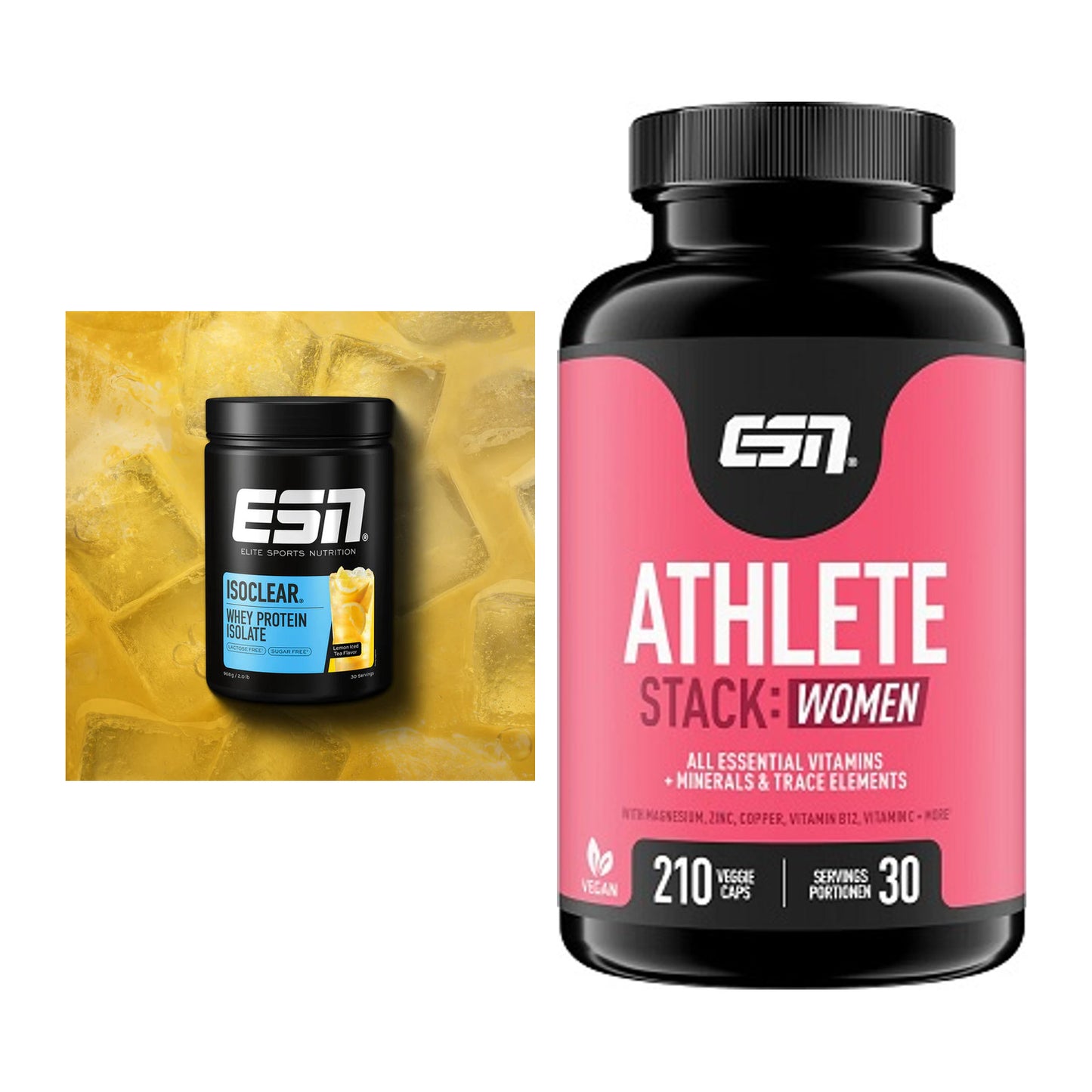Basis-Set: ESN ISOCLEAR Whey Isolate + ESN Athlete Stack:WOMEN – alle enthaltenen Artikel