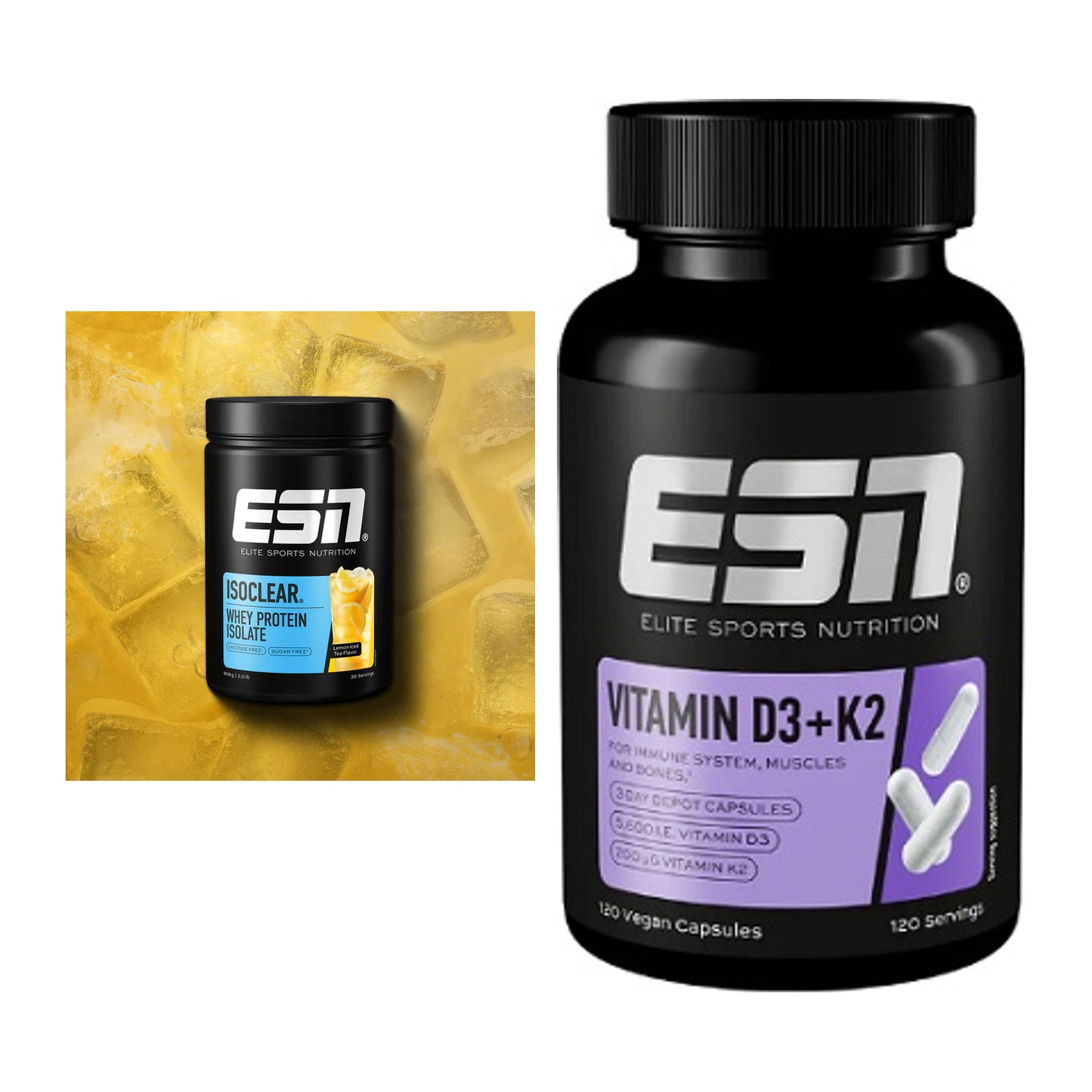 Basis-Set: ESN ISOCLEAR Whey Isolate + ESN Vitamin D3 + K2 – alle enthaltenen Artikel