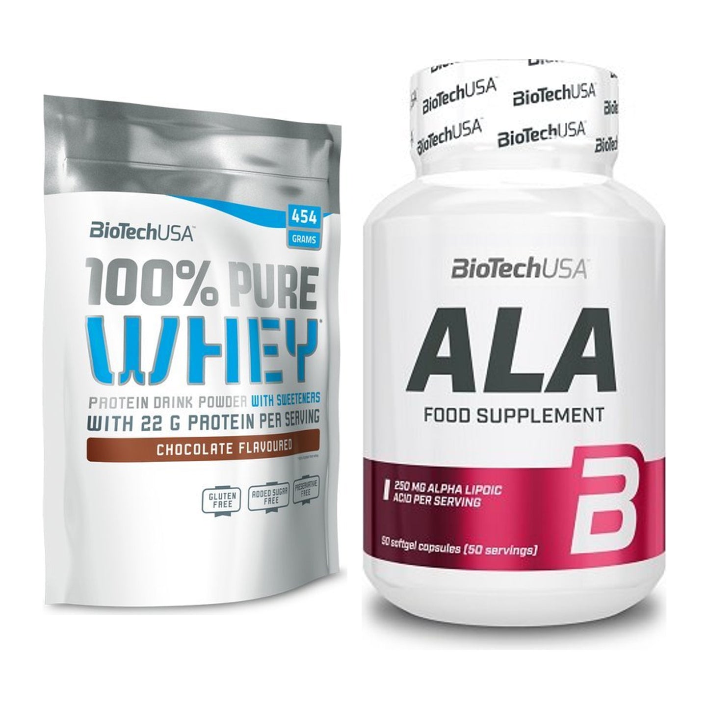 Basis-Set: BioTech 100% Pure Whey + BioTech ALA alpha lipoic acid – alle enthaltenen Artikel