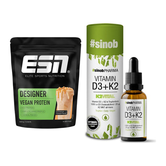 Basis-Set: ESN Designer Vegan Protein + Sinob Vitamin D3 + K2 Tropfen – alle enthaltenen Artikel