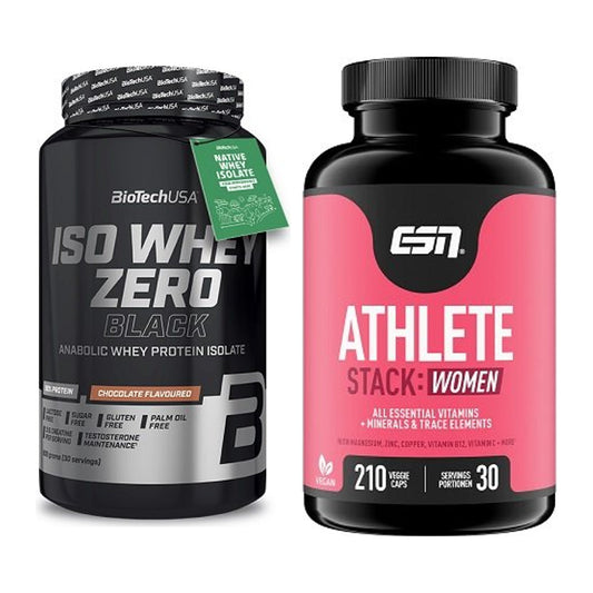 Basis-Set: BioTech Iso Whey Zero Black + ESN Athlete Stack:WOMEN – alle enthaltenen Artikel