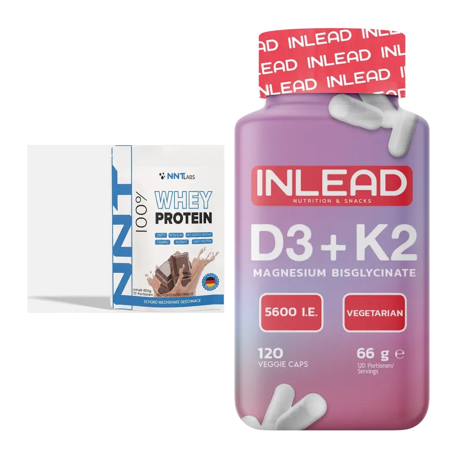 Basis-Set: NNT Whey + INLEAD Vitamin D3 + K2 + Magnesium – alle enthaltenen Artikel
