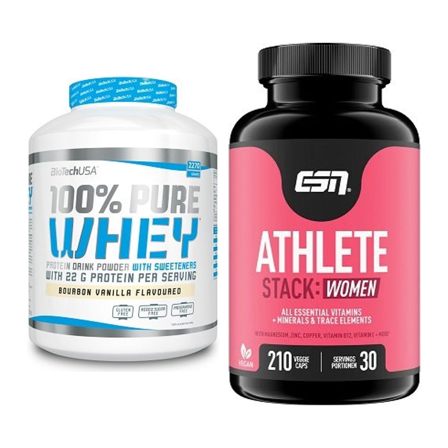 Basis-Set: BioTech 100% Pure Whey + ESN Athlete Stack:WOMEN – alle enthaltenen Artikel