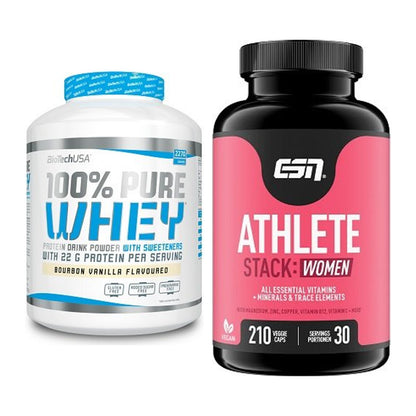 Basis-Set: BioTech 100% Pure Whey + ESN Athlete Stack:WOMEN – alle enthaltenen Artikel