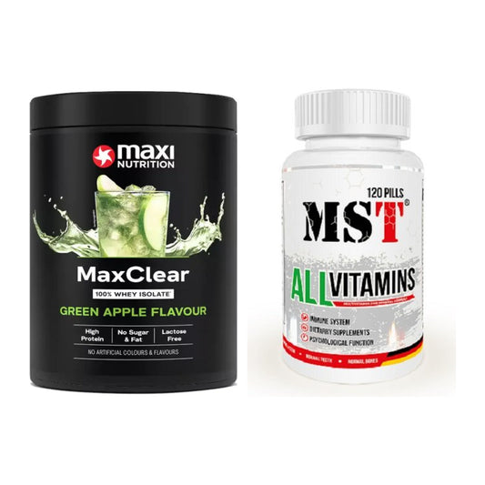 Basis-Set: MaxiNutrition MaxClear 100% + MST All Vitamins 120 Tabl. – alle enthaltenen Artikel