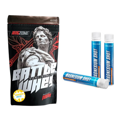 Basis-Set: Big Zone Battle Whey + Body Attack Magnesium Shots – alle enthaltenen Artikel