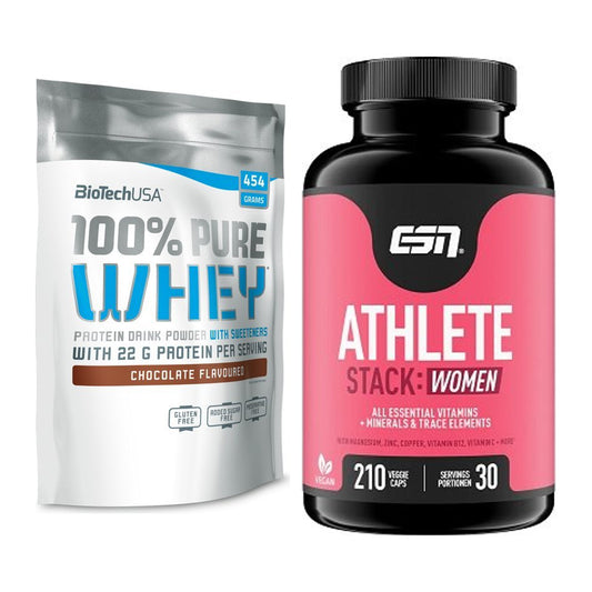 Basis-Set: BioTech 100% Pure Whey + ESN Athlete Stack:WOMEN – alle enthaltenen Artikel