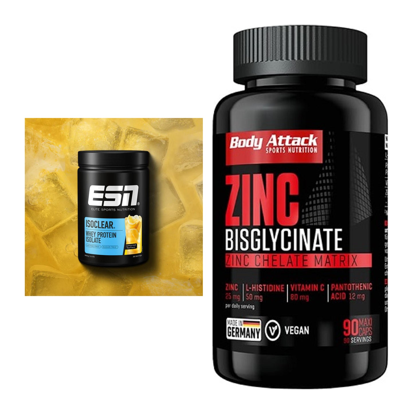 Basis-Set: ESN ISOCLEAR Whey Isolate + Body Attack Zink Bisglycinate – alle enthaltenen Artikel