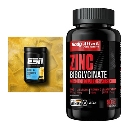 Basis-Set: ESN ISOCLEAR Whey Isolate + Body Attack Zink Bisglycinate – alle enthaltenen Artikel